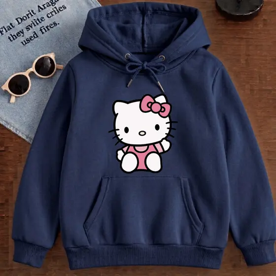 Moletom Canguru Infantil Menina Hello-Kitty Casaco Flanelado Gola Redonda  Inverno Frio Algodão