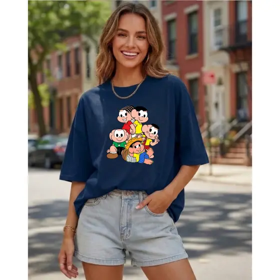 Camiseta Feminina T-shirt em Algodão Blusa Estampa Turma Monica Várias Cores P ao G4