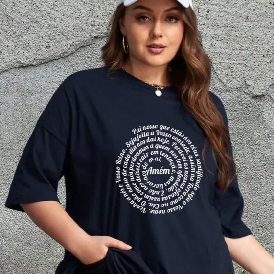 Camiseta Feminina Plus Size Estampa PAI NOSSO G1 G2 G3 G4 Estilosa Várias Cores 100% algodão