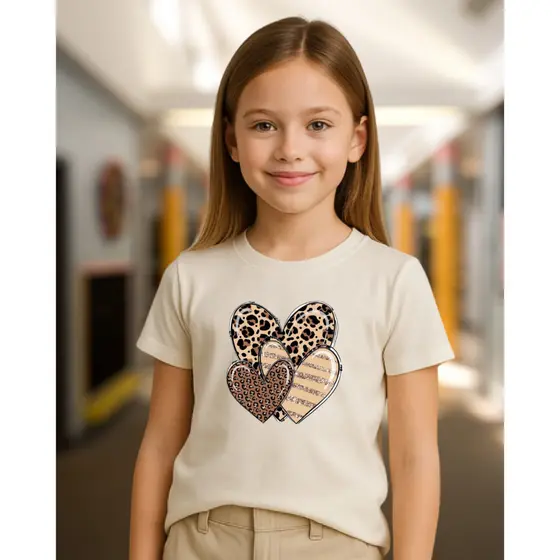 Blusa Manga Curta Infantil Menina em Algodão Premium Corações 2 ao 14