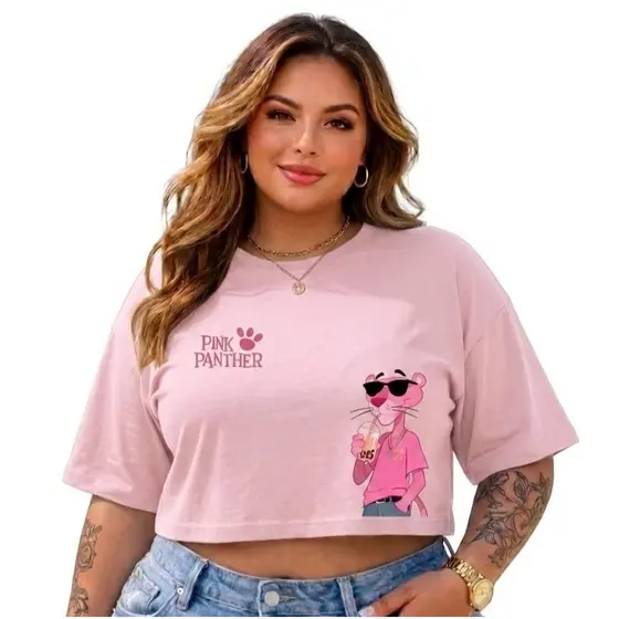 Cropped Plus Size Estampado PANTERA Oversized 100% Algodão Premium Delicado Envio Imediato