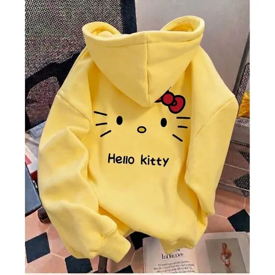 Moletom Blusa de Frio Infantil Premium Flanelado Canguru Hello Kitty Contorno Retro Streetwear