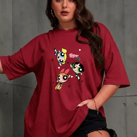 Camiseta Tshirt Feminina Estilosa Estampa Trio Meninas Poderosas Camiseta  Algodão Camisetão Oversized Plus Size
