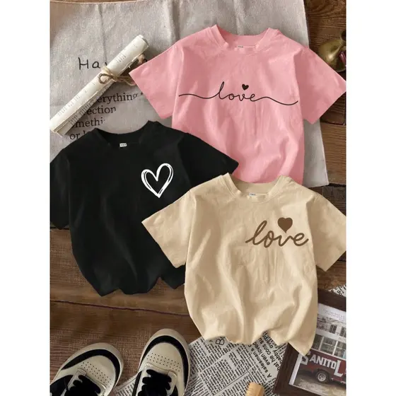 Kit 3 Camiseta Infantil Menina T-shirt Feminina Algodão  Blogueirinha Blusas Estampadas Tendencia