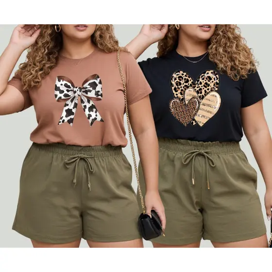Kit 2 Camisetas Plus Size Feminina Estilosa Estampada 100% Algodão Premium Tendencia  P ao G4