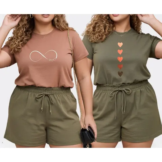 Kit 2 Camisetas Plus Size Feminina Estampada 100% Algodão Tendência Estilosa Envio Imediato