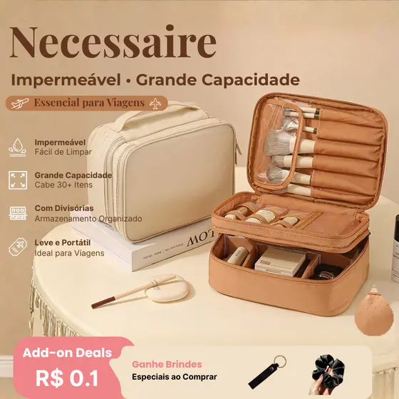 Necessaire Feminina Luxo Dupla Camada Organizadora Grande Maquiagem Impermeável Maleta Cosméticos Viagem Bolsa Higiene