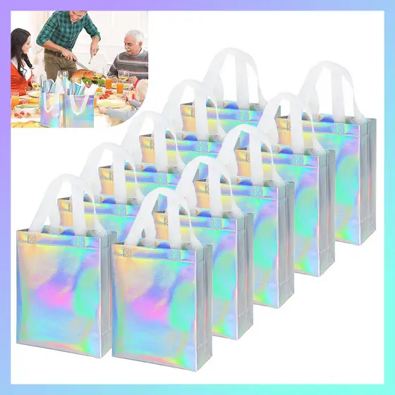 10 peças sacola de prata não tecida 25x20x10cm alça branca saco de presente saco de embalagem de presente de feriado