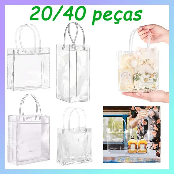 Saco de presente de PVC transparente de 20/40 peças com alça, adequado para batismo de bebê, casamento