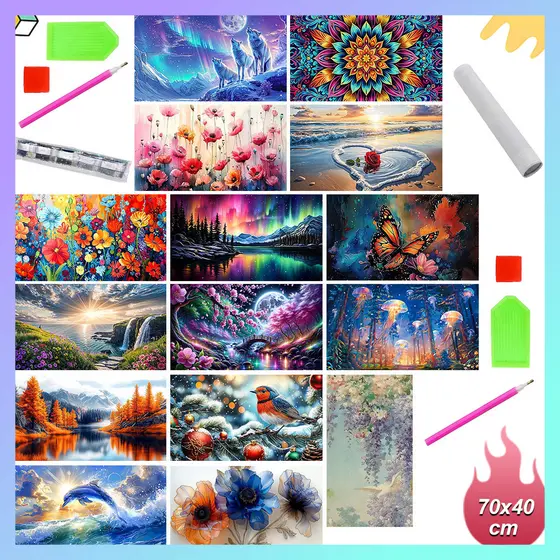 Conjunto de arte de diamante de 70 x 40 cm, conjunto de pintura de diamante para iniciantes adultos, diamante quadrado 5