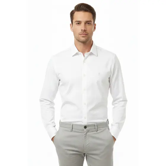 Camisa Masculina Slim Fit Premium Polo Wear Branco