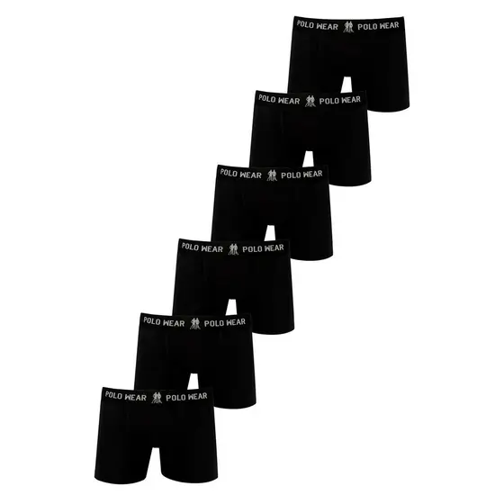 Kit 6 Cuecas Algodão Boxer Polo Wear Preto