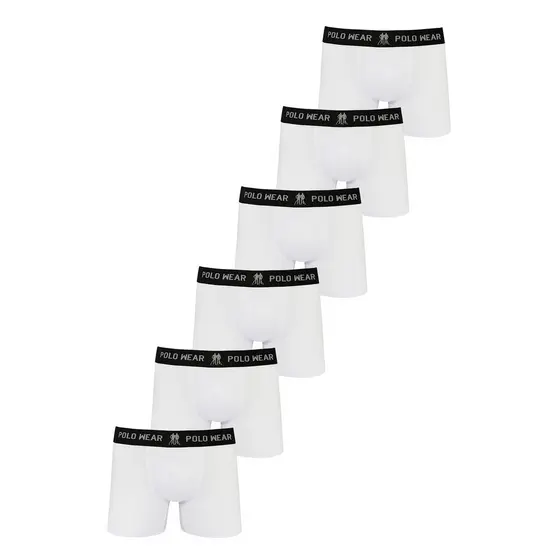 Kit 6 Cuecas Algodão Boxer Polo Wear Branco