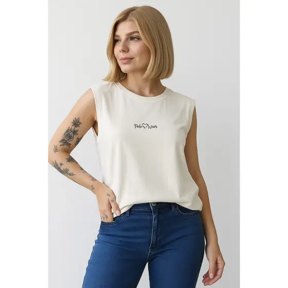 T-Shirt Feminina Sem Cava Polo Wear Off White