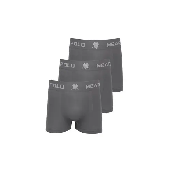 Kit 3 Cuecas Boxer Lisa Polo Wear Cinza Médio