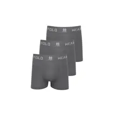 Kit 3 Cuecas Boxer Lisa Polo Wear Cinza Médio