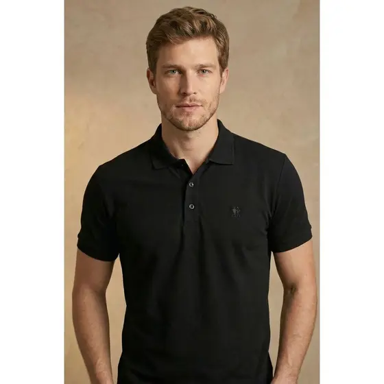 Polo Piquet Lisa Com Botão Polo Wear Preto
