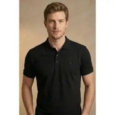 Polo Piquet Lisa Com Botão Polo Wear Preto