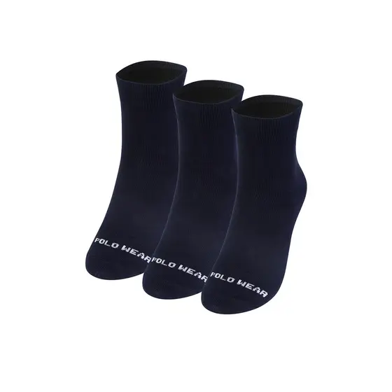 Kit 3 Pares Meias Cano Longo Polo Wear Azul Escuro