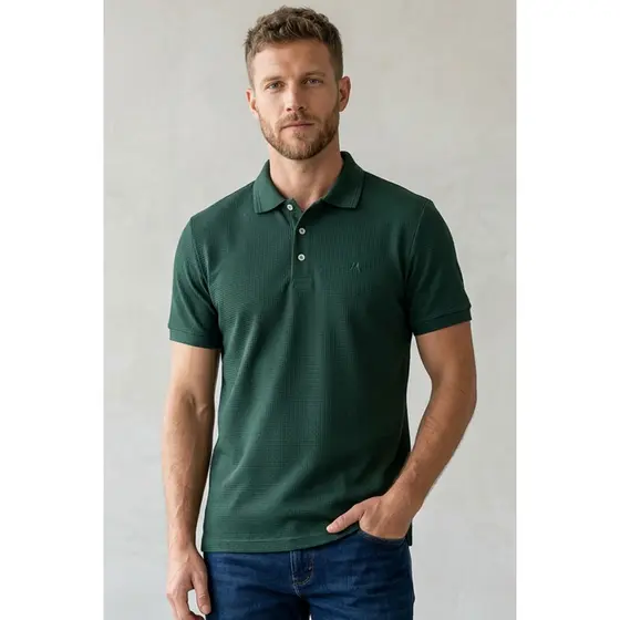 Polo Piquet Texturizada Premium Polo Wear Verde Escuro
