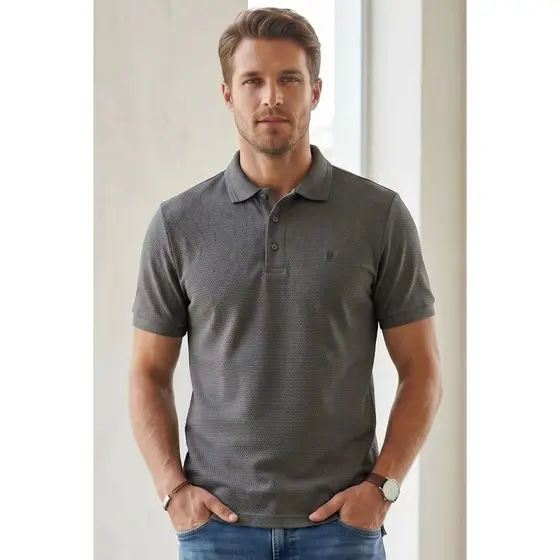 Polo Piquet Texturizada Premium Polo Wear Cinza Escuro