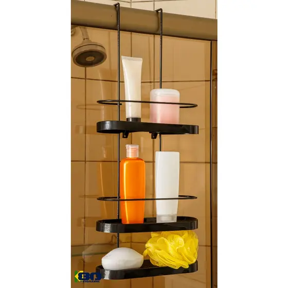 Porta Shampoo Banheiro All Black Triplo 3 Andares Para Box