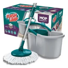 Mop Giratório Original Flash Limp com Balde 8L Cabo Inox e Refil em Microfibra