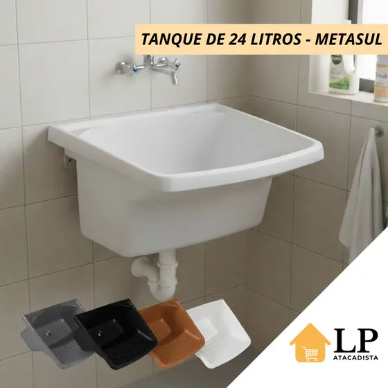Tanque Completo Lava Roupas Metasul 24 Litros Sifão Ralo Engate Pia Lavanderia Tanquinho Resistente