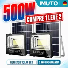 IMTUO Refletor Solar LED 500W IP69 ProvaD'Agua Luz Externa Super Forte comPainel Solar e Bateria