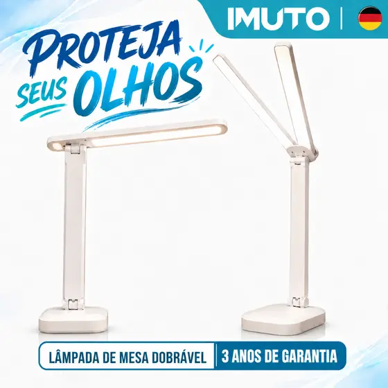 IMUTO Luminária de Mesa LED Abajur Dobrável 3 Tons de Luz Proteção para os Olhos USB 3 Modos