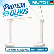 IMUTO Luminária de Mesa LED Abajur Dobrável 3 Tons de Luz Proteção para os Olhos USB 3 Modos