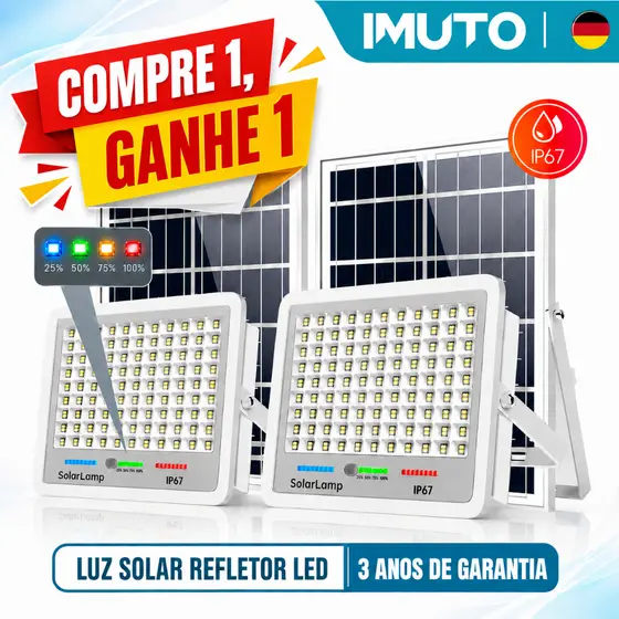 IMUTO Refletor Solar LED 10000W Super Potente IP67 à Prova D’Água com Placa Solar para Área Externa