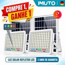 IMUTO Refletor Solar LED 10000W Super Potente IP67 à Prova D’Água com Placa Solar para Área Externa