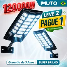 IMUTO Luminária Solar LED 120000W Poste de Rua IP66 à Prova D'Água com Sensor e Controle Remoto