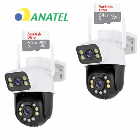 Kit 2 Câmera Externa Ip Wifi 8mp 4k 360 Rotativa Prov Dágua Segurança Dupla Visão Noturna +2 SD 64GB