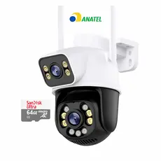 Câmera Externa Ip Wifi Ptz 4K 8mp Segurança Dupla 360 Rotativa Visão Noturna Prov Dágua + 1 SD 64 GB