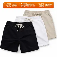 Kit 3 Shorts Linho Masculino Bermuda Slim Casual Premium Leve Praia Verão