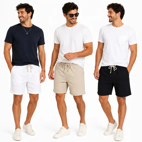 Kit 3 Short De Linho Mauricinho Confortavél Leve Elegante