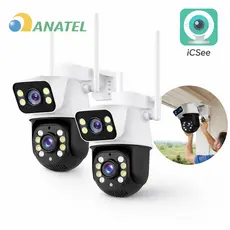 Kit 2 Câmeras Segurança Wi-Fi Icsee Dupla 8MP 4K Rotativa 360° C / Visão Noturna Prova Dágua Externa