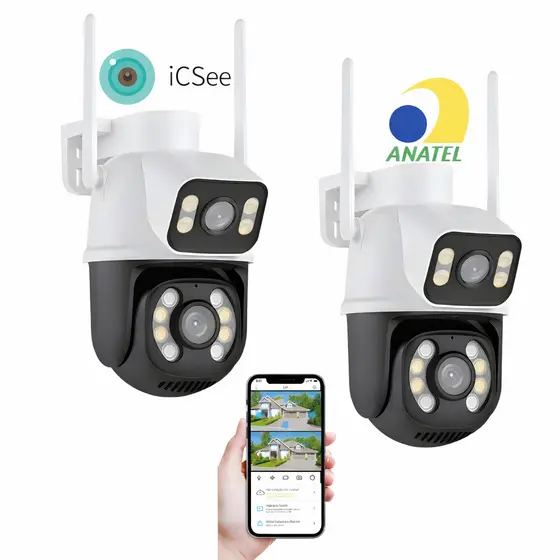 Kit 2 Câmeras Externa Ip WiFi Ptz 8mp 4K 360° Rotativa Prv DÁgua Segurança Dupla C/ Visão Noturna Nf