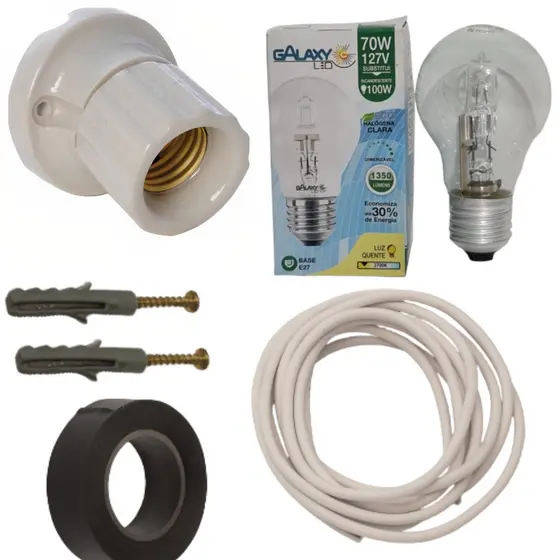 Kit Iluminação Churrasqueira Completo - Lampada 70W, Fio e Soquete - Kit Completo