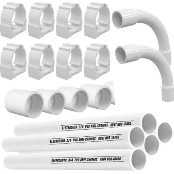 Kit 4 Metros Eletroduto PVC 3/4 Rigido + Acessórios Para Instalacao Eletrica Externa