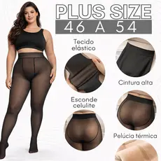 Meia-Calça Térmica Translúcida Peluciada Feminina Alta Elasticidade Plus Size 3XL/4XL 44-50 Inverno Super Quente