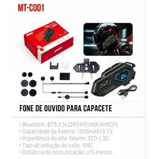 Fone De Ouvido Intercomunicador Para Capacete De Moto Com Lanterna e Voz até 500m Tomate