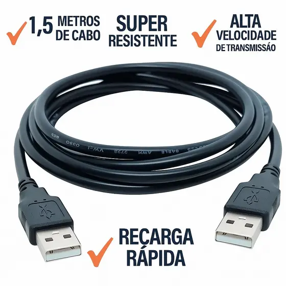 Cabo USB Macho X Macho 1,5 Metros Rápido Resistente Compatível PC HD TV USB-USB