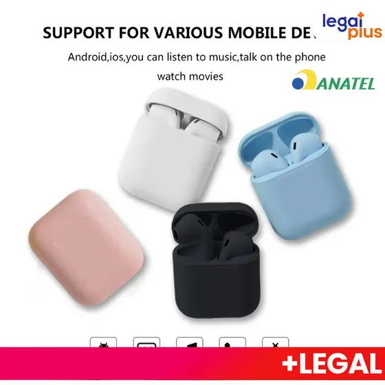 Fone Intra-Auricular Sem Fio Bluetooth i12 Tws Inpods Macaron
