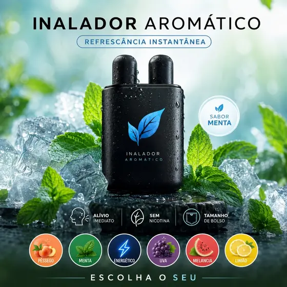 Inalador Nasal Aromático Refrescância Instantânea e Longa Duração Varios Sabores