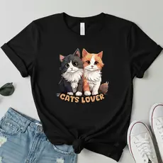 Camiseta T-shirt Feminina Estampa Cat Lover Blusa 100% Algodão DTF Cores