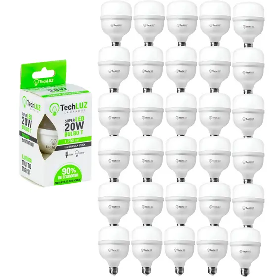 Kit Lâmpada Led Bulbo 20W 6500K Pack 30 Unidades Techluz