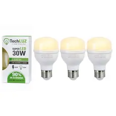 Lâmpada Led Bulbo 30W 3000K Luz Amarela Pack 3 Unidades Techluz